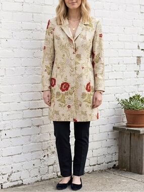 Gold Floral Brocade Blazer Jacket Size 14 Tapestry Vintage Style Holiday Luxe